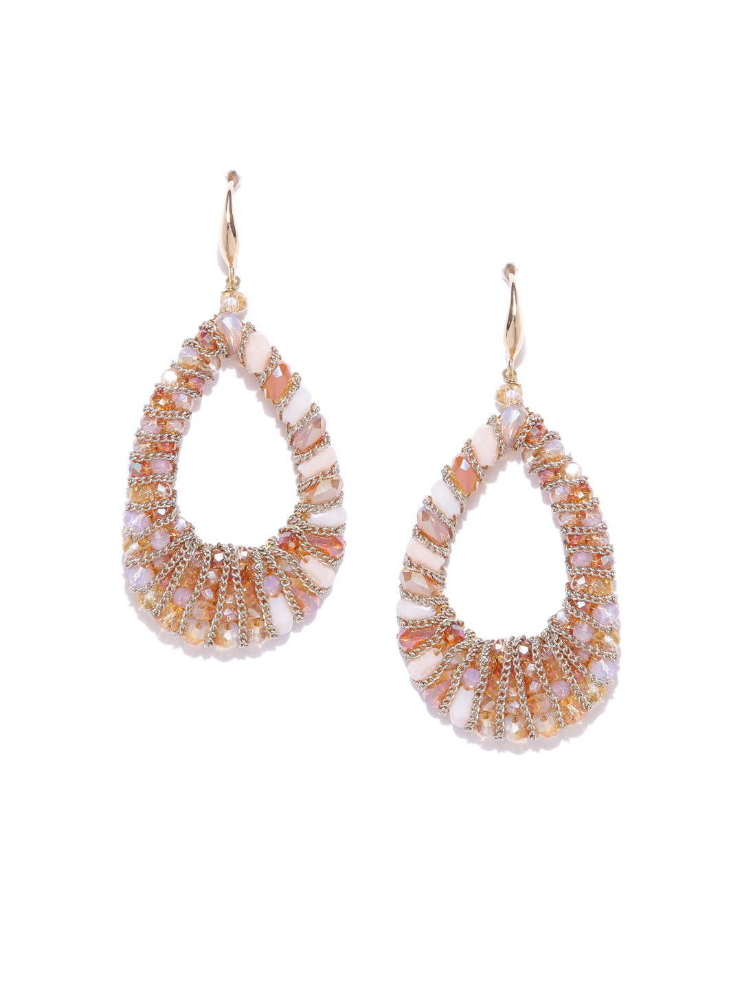 YouBella Peach-Coloured Gold-Plated Teardrop Shaped Drop Earrings